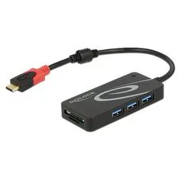 DeLock - HUB USB 3.0 USB Type-C > 3 Port extern USB 3.2 Gen 1 (3.1 Gen 1) Type-C 5000 Mbit/s Schwarz