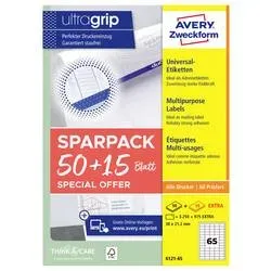 AVERY ZWECKFORM Universal-Etiketten 38x212mm 6121-65 weiss 50+15 Blatt