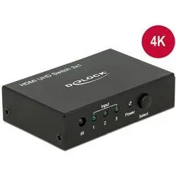 Delock 18683 HDMI-Switch 3D-Wiedergabe möglich, LED-Anzeige, mit Fernbedienung, Metallgehäuse, Ultra HD-fähig 3840 x