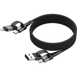 Ansmann USB-Kabel USB-A Stecker, USB-C® Stecker, Apple Lightning Stecker 120 cm Schwarz Textil-Mantel 1700-0188