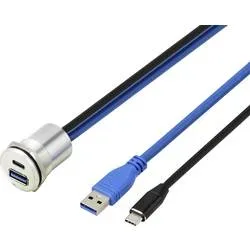 TRU COMPONENTS USB 3.1 Type-C® & USB 3.0 Type-A Einbaubuchse, Buchse/Stecker, 25 mm, 95 cm Kabel, silber TC-14378456 TRU