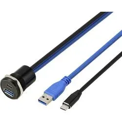 TRU COMPONENTS USB 3.1 Type-C® & USB 3.0 Type-A Einbaubuchse, Buchse/Stecker, 25 mm, 95 cm Kabel, Schwarz TC-14378464