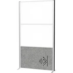 MAUL Stellwandsystem MAULconnecto, 1 x Akustikvlies dunkel, 2 x Whiteboard, Klettverbindung, Standfuss, H 1800 x B 1000 mm, silber