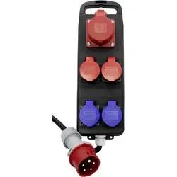 Portabler Stromverteiler BSV P CEE 400V/16A, 1x CEE Steckdose, 2x T25 + 2x T23 Steckdosen, CEE Stecker, Kabel 2m H07Rn-F 5G2,5 s