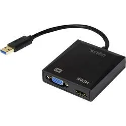 LogiLink UA0234 USB / VGA / HDMI Adapter [1x USB 3.2 Gen 1 Stecker A (USB 3.0) - 1x VGA-Buchse, HDMI-Buchse] Schwarz