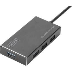 Digitus - USB 3 Hub, 4-port, bis zu 5 Gbit/s, Aluminium, inkl. 2A Netzteil, Schwarz