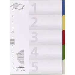DURABLE Blanko Register A4 Farbig sortiert Mehrfarbig 5-teilig PP-Folie Portrait A4 11 Löcher 6730