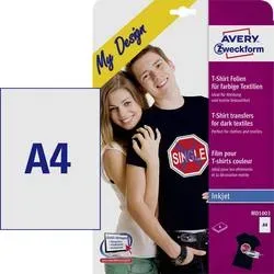 AVERY ZWECKFORM Textilfolie Iron-on A4 MD1003 Inkjet, farbige Textil. 4 Stk.