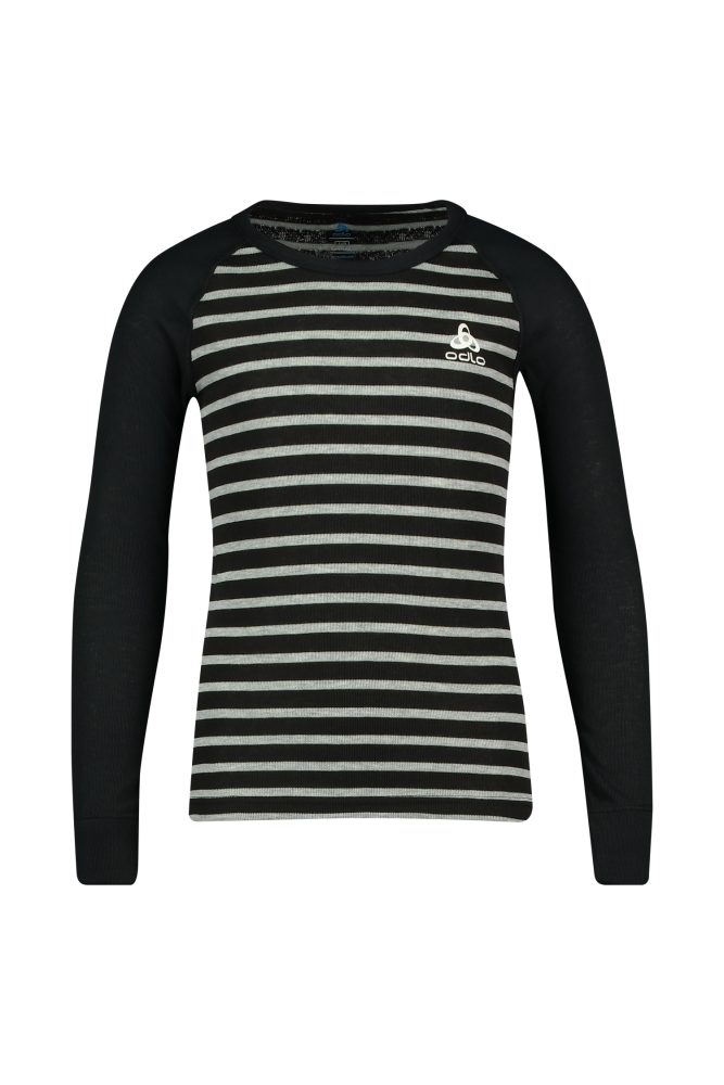 Odlo Active Warm Stripes Base Layer Shirt für Kinder - Wandern, Ski & Snow - schwarz, 116