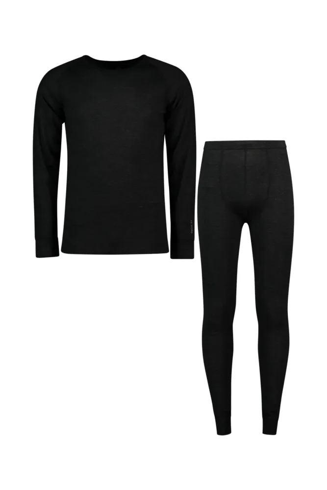 46 NORD Merino Herren Thermo Unterwäsche Set Schwarz, Herren, Größe: L