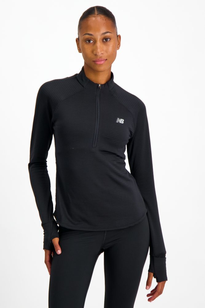New Balance New Balance W Athletics Heat Grid Half Zip Damen, schwarz, Grösse: L Slim Fit Damen, schwarz, Grösse: L