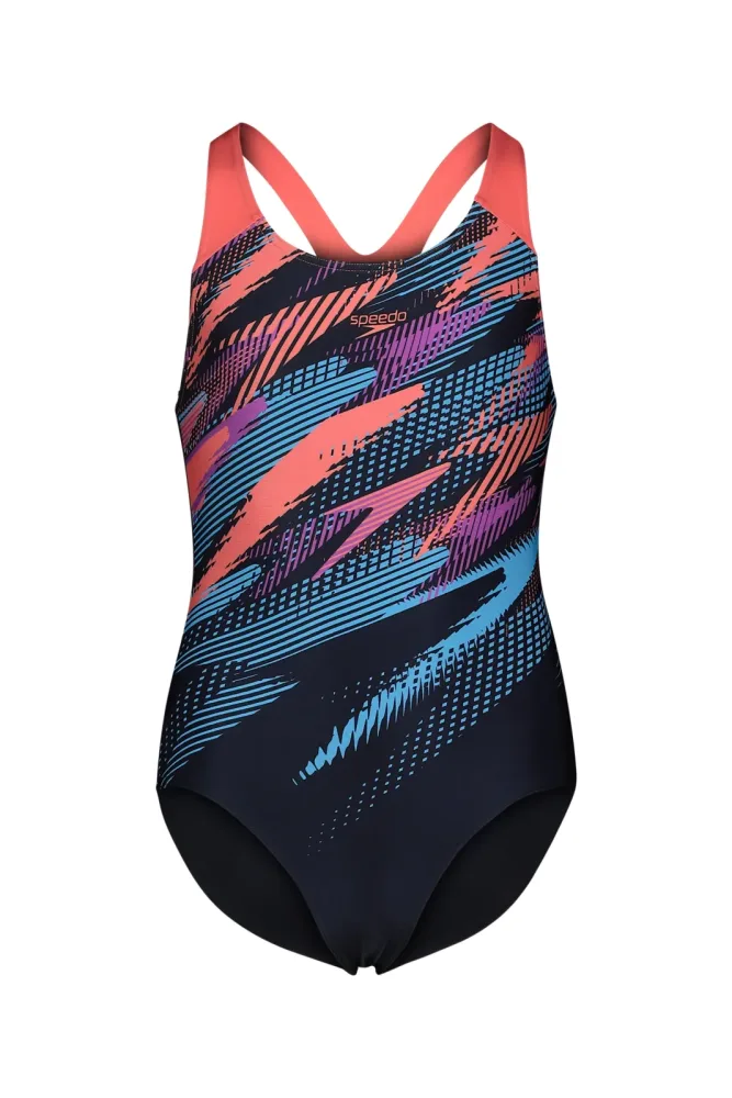 speedo Digital Placement Splashback Mädchen Badeanzug Coral, , Größe: 128