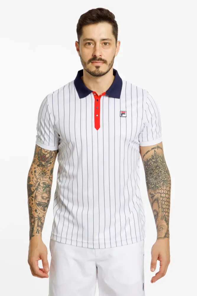 FILA Björn Stripes Herren Tennisshirt Weiss, Herren, Größe: S