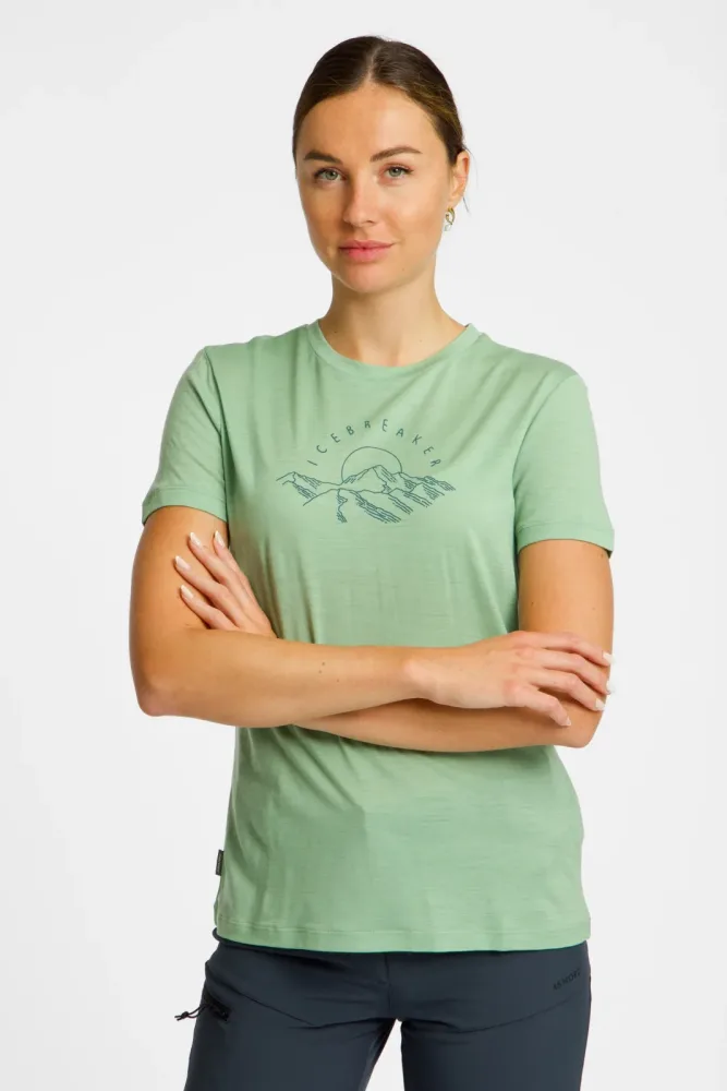 icebreaker Merino 150 Tech Lite Sunrise Summit Damen T-Shirt Grün, Damen, Größe: L