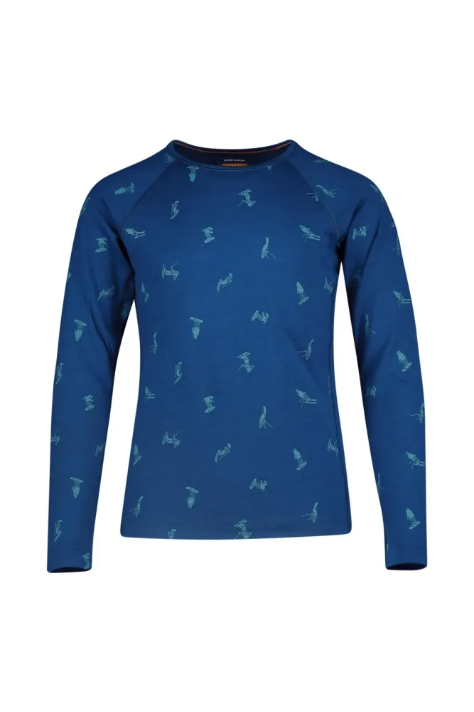 icebreaker Merino 200 Oasis Snow Day Kinder Thermo Longsleeve Blau, , Größe: 12