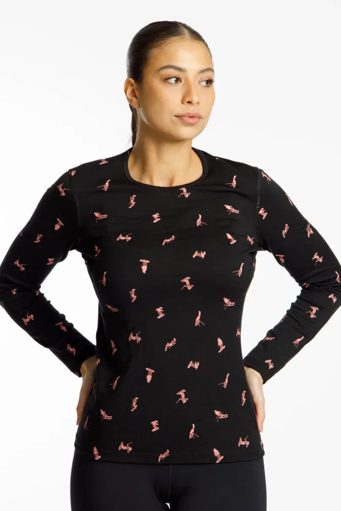 icebreaker Merino 200 Oasis Snow Day Damen Thermo Longsleeve Schwarz, Damen, Größe: XS