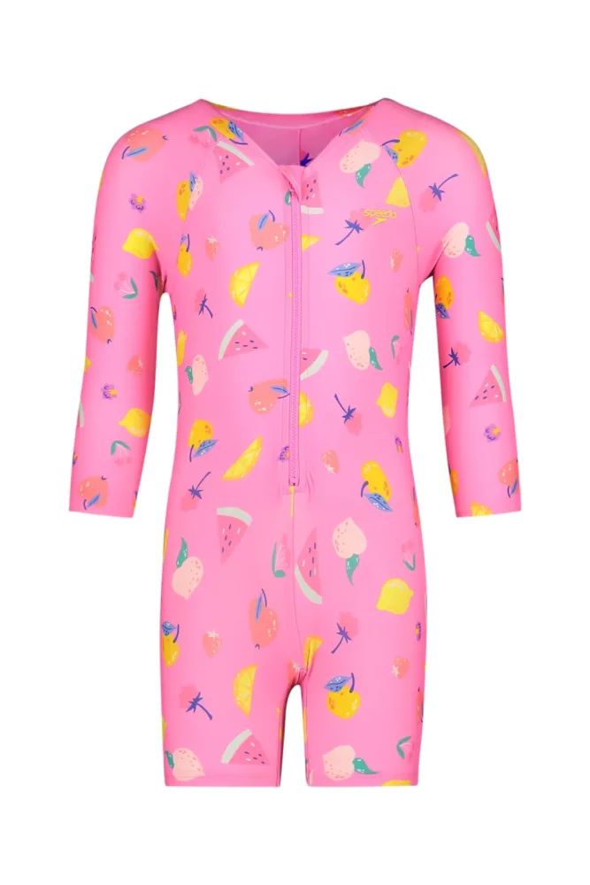 speedo Print Zip Longsleeve Kleinkind Badeanzug Rosa, , Größe: 98