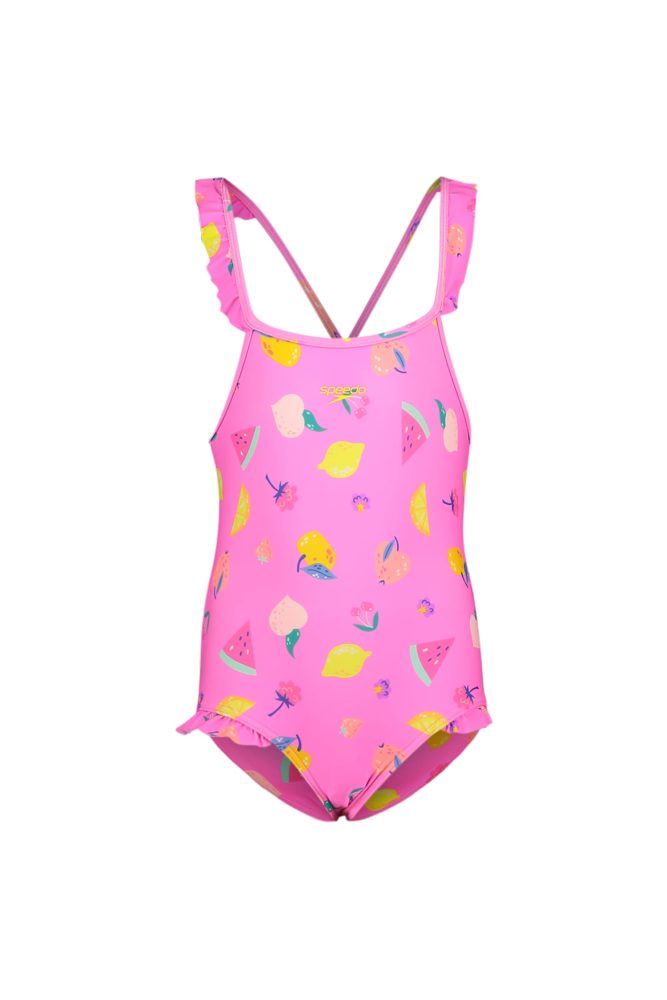 speedo Print Frill Thinstrap Kleinkind Badeanzug Rosa, , Größe: 80