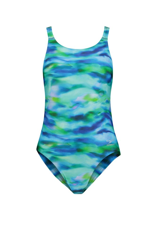 speedo Allover Printed Leaderback Damen Badeanzug Grün, Damen, Größe: 40
