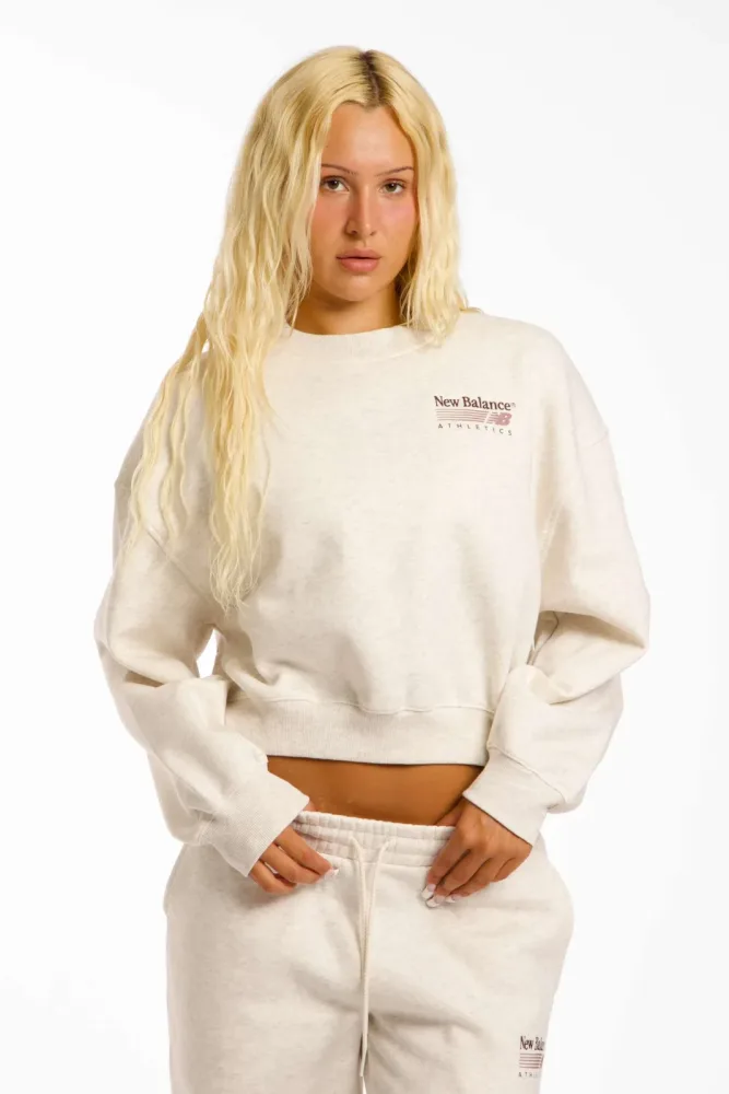 New Balance New Balance W Trackside Fleece Crew Damen, weiss, Grösse: L  Damen, weiss, Grösse: L