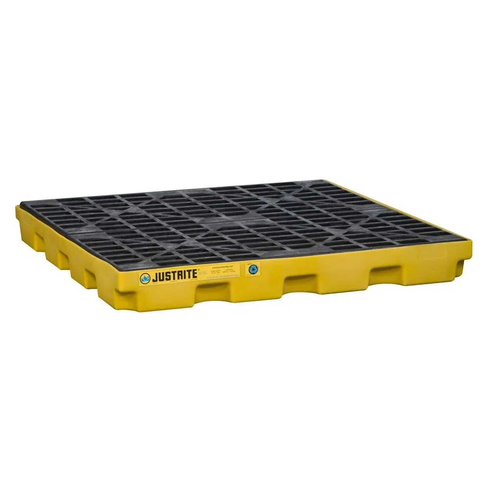 Justrite® Flach-Auffangwanne aus PE, 4x 200 l, Auffangvolumen 185 l, gelb