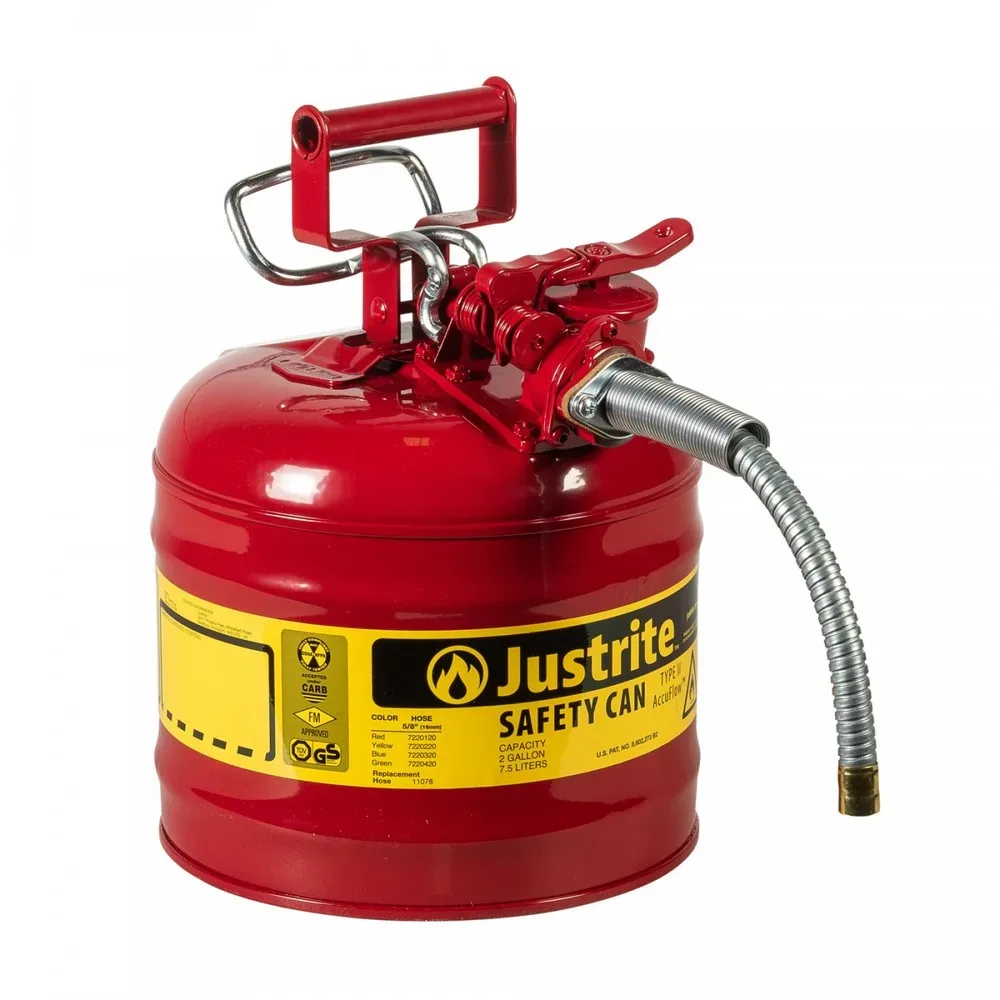 Justrite® Sicherheitsbehälter Typ II AccuFlow?, Metallschlauch, rot, 7,5 Liter