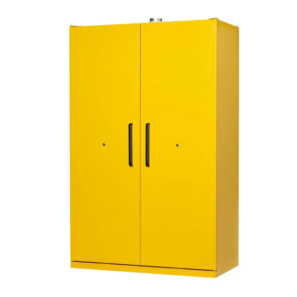 Justrite Sicherheitsschrank EN 90, Auffangwanne, 3 Fachböden, 2-Türen, H 2070 x B 1200 x T 600 mm, gelb