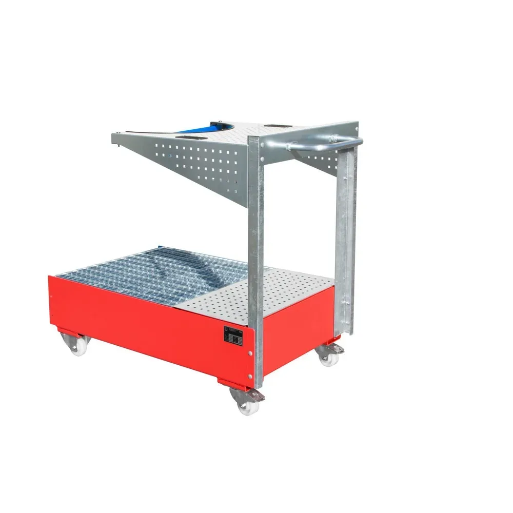 kaiserkraft Fahrbare Auffangwanne mit Lochplattenkonsole, für 1 x 200-l-Fass, LxBxH 1450 x 800 x 1195 mm, lackiert feuerrot, ab 2 Stk