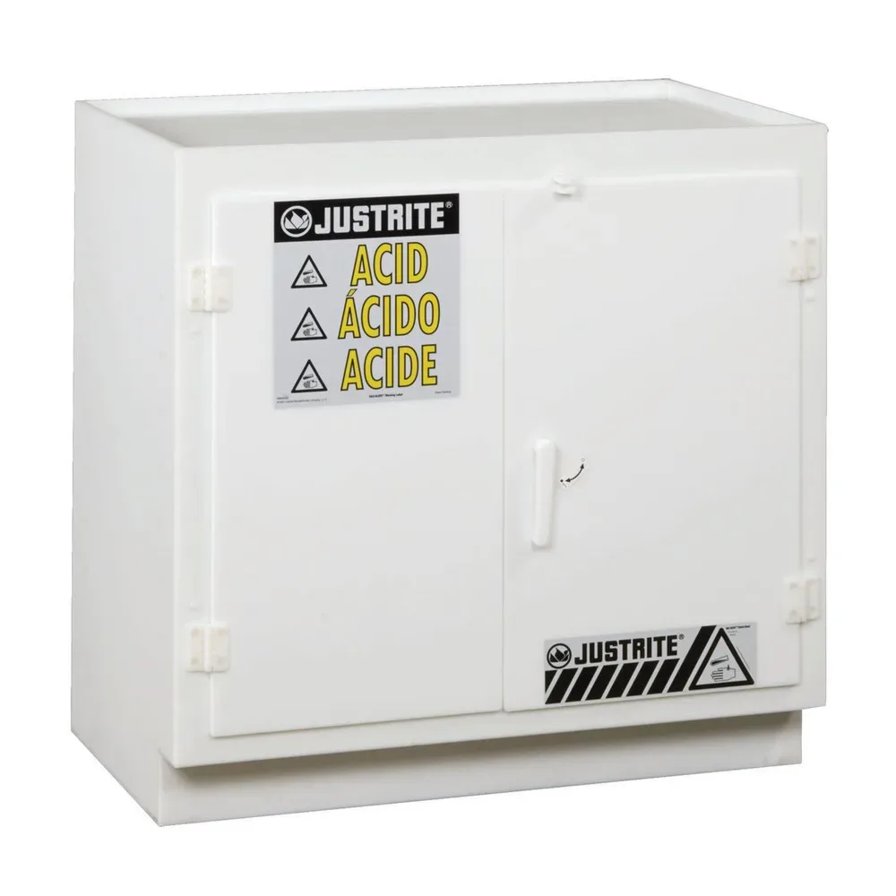Justrite® PE-Chemikalienschrank, HxBxT 930 x 910 x 550 mm, 1 Fachboden, manuell schliessend
