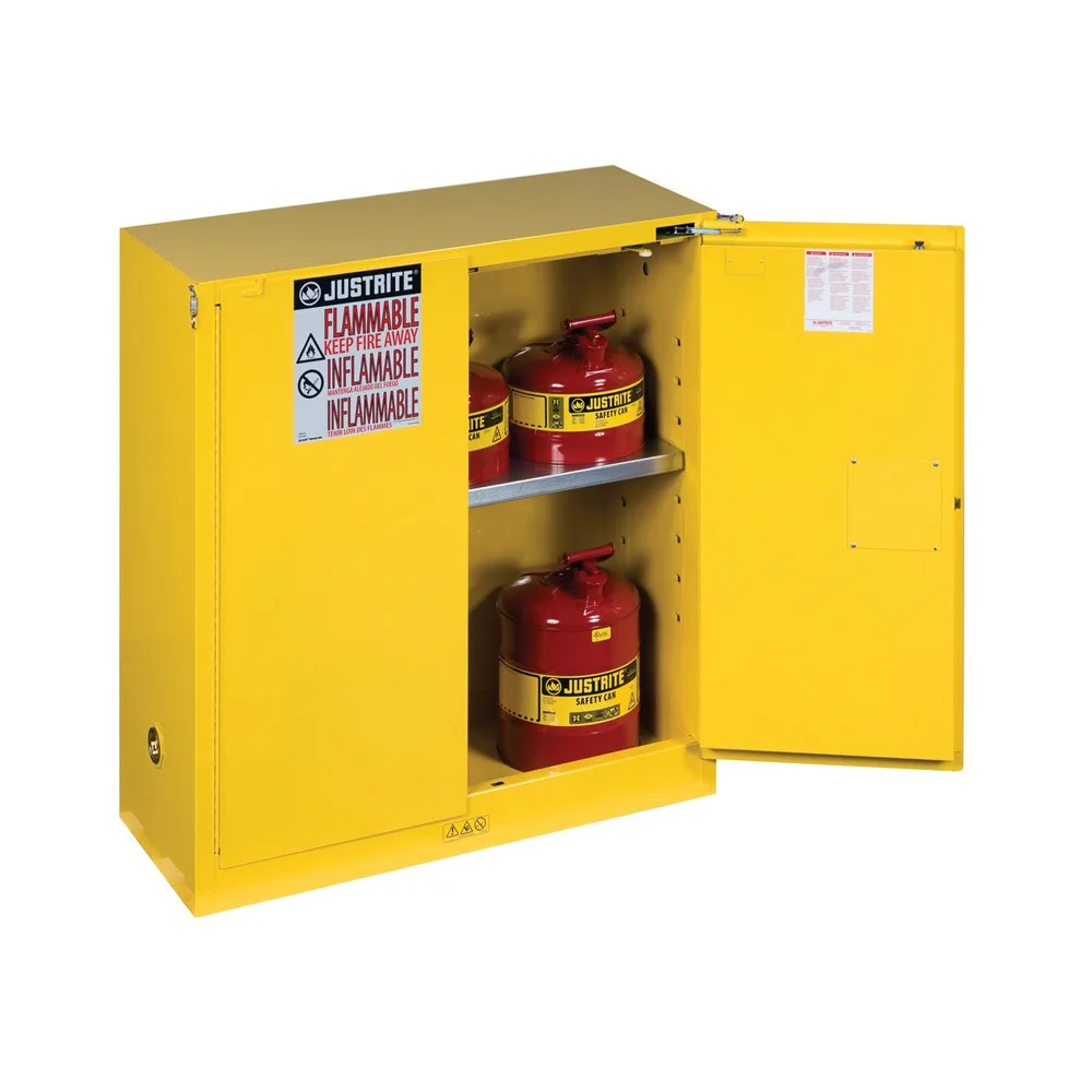 Justrite® Brandschutzschrank Classic Sure-Grip® FM, HxBxT 1.120 x 1.090 x 460 mm, 1 Fachboden, selbstschliessend