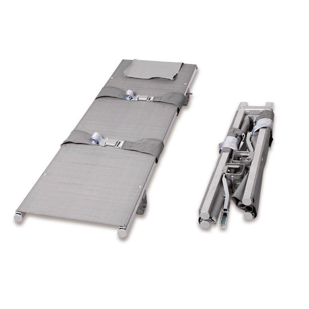 Krankentrage, 2 x klappbar, Faltmaße 1040 x 130 x 180 mm, 2 Sicherheitsgurte, 4 Gleitfüße SÖHNGEN