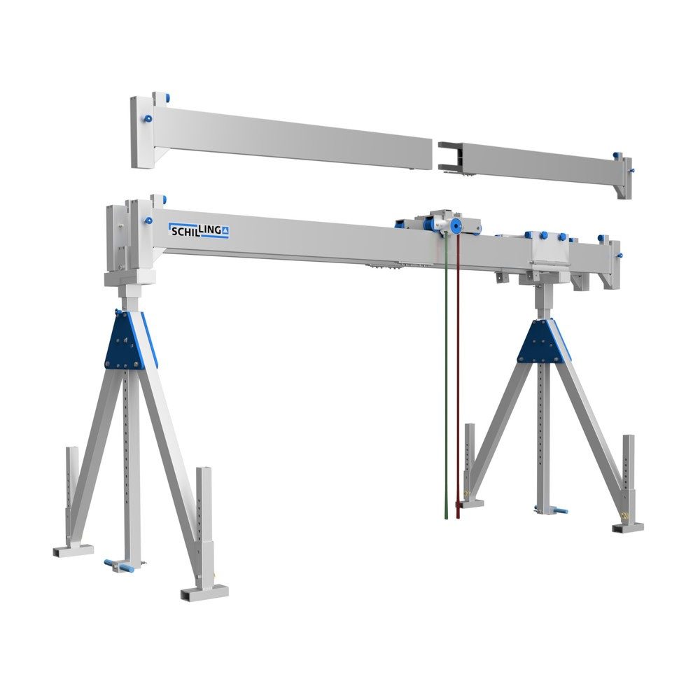 SCHILLING Alu-Portalkran mit teilbarem Doppelträger, Einhängepunkt 2245-3395 mm, Länge 6000 mm, TK 1000 kg