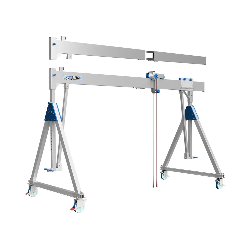 SCHILLING Alu-Portalkran mit teilbarem Träger, verfahrbar, Einhängepunkt 1.699-2.099 mm, Länge 4.000 mm, TK 1.500 kg