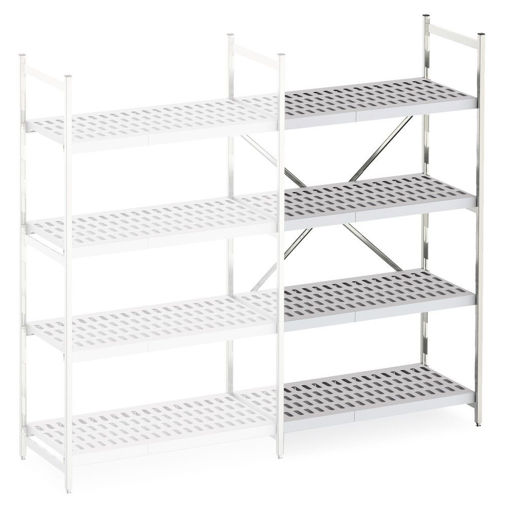Aluminium-Regal mit Kunststoff-Gitterböden, AF, FL 600 kg, HxBxT 1.600 x 775 x 400 mm