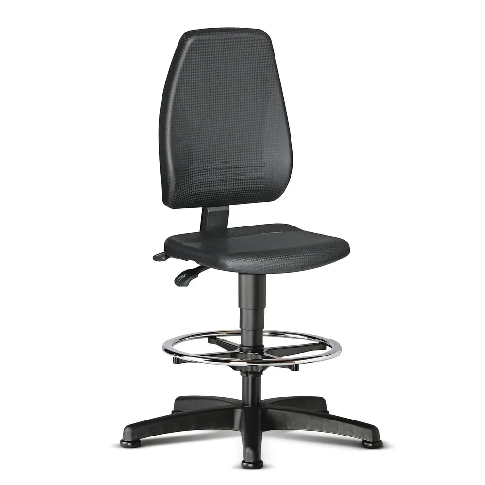 bimos Arbeitsdrehstuhl SoftTouch, hohe, ergonomische Rückenlehne, Sitzhöhe 580-850 mm, Bodengleiter, Fussring, schwarz