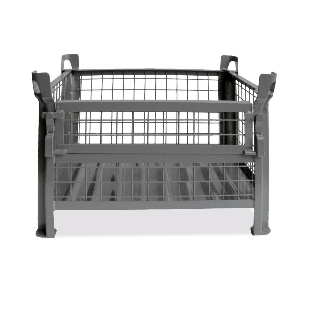 HESON® Industrie-Gitterbox, mit ½ Gitterklappe, feuerverzinkt, HxBxT 600 x 800 x 600 mm
