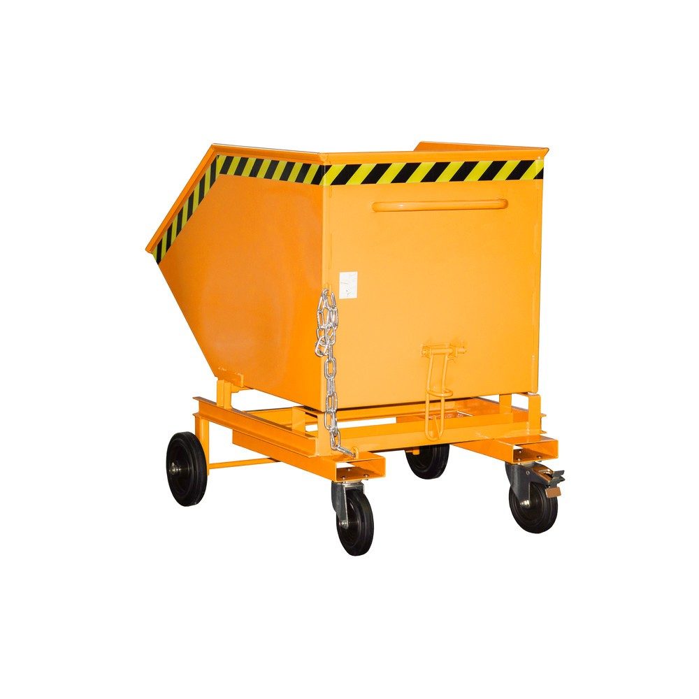 Bauer® Kastenwagen kippbar, mit Fahrwerk + Gabeltaschen, Volumen 0,6 m³, RAL 2000 gelborange