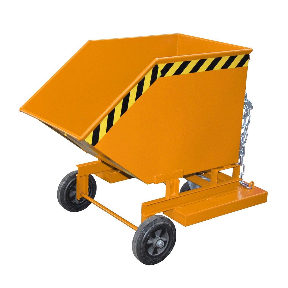 Bauer® Kastenwagen kippbar, mit Fahrwerk + Gabeltaschen, Volumen 0,25 m³, RAL 2000 gelborange