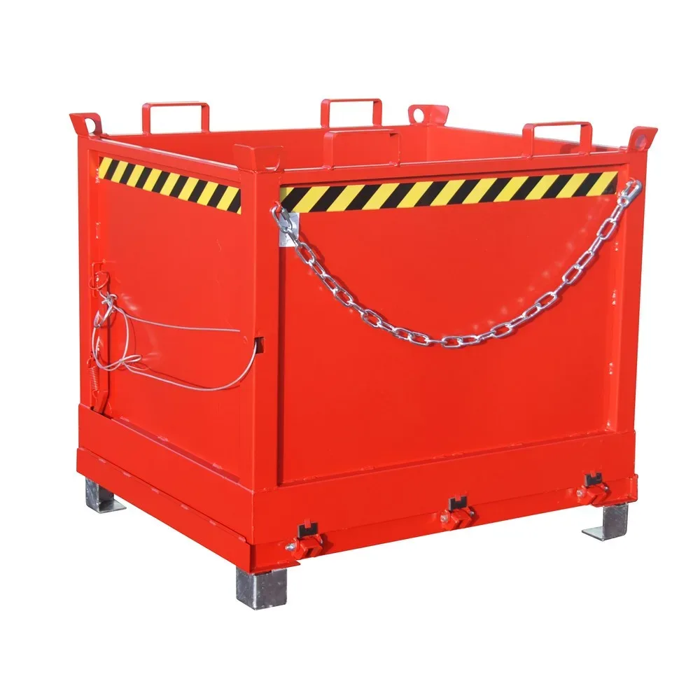 Bauer® Klappbodenbehälter, 3-fach stapelbar, lackiert, Volumen 1 m³, RAL 3000 feuerrot