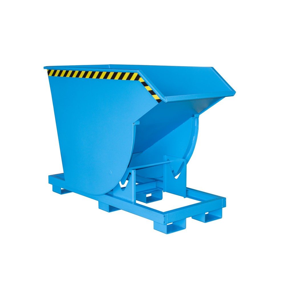 Bauer® Kippbehälter mit Abrollmechanik Premium, tiefe Bauform, lackiert, ohne Deckel, Volumen 0,75 m³, RAL 5012 lichtblau