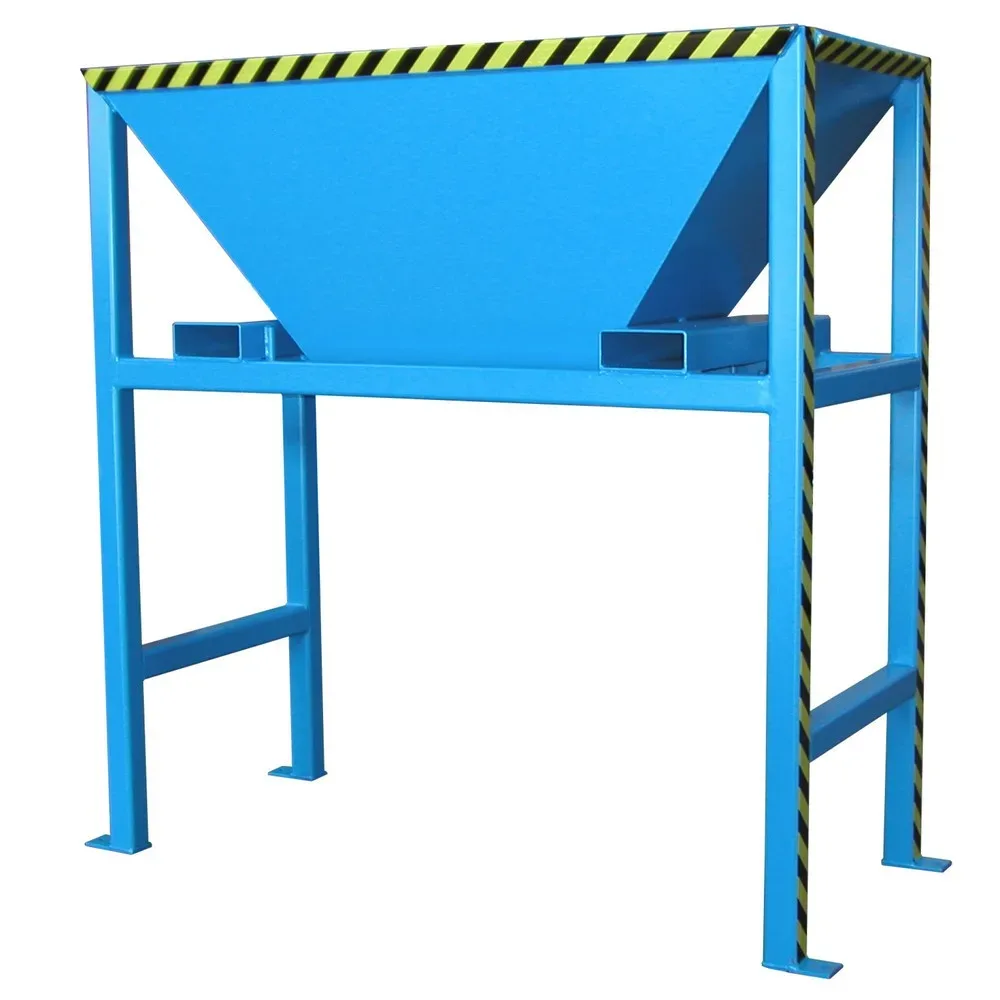 Bauer BTS Befülltrichter, Stahlblech, Standkonstruktion, Einfahrtaschen, lackiert, L 980 x B 1980 x H 2050 mm, lichtblau RAL 5012