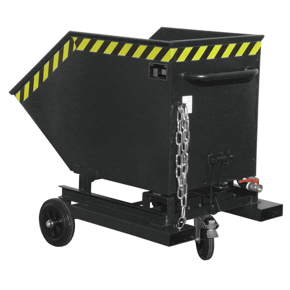 Späne-Kippbehälter Bauer SKW-ET 400, Stahl, schwarz, B 1320 x T 900 x H 1090 mm, 400 l, bis 300 kg, Rollen, manuelles Kippen, mit Einfahrttaschen