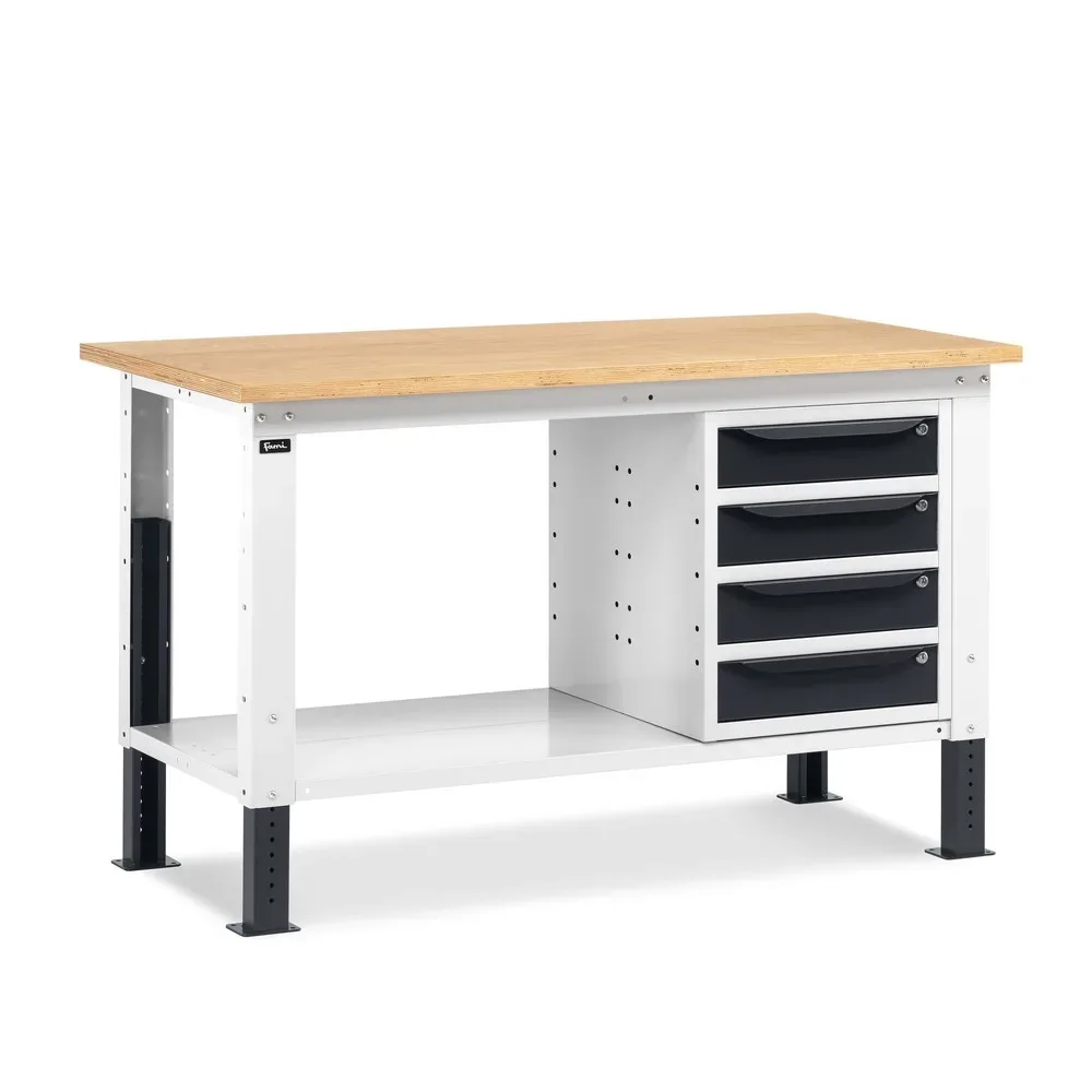 Fami Werkbank, höhenverstellbar u. 4 Schubladen, TK 1.000 kg, HxBxT 740-1.110 x 1.500 x 750 mm, RAL 7035 lichtgrau / RAL 7016 anthrazitgrau