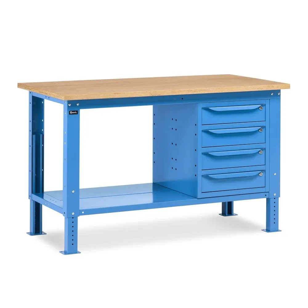 Fami Werkbank, höhenverstellbar u. 4 Schubladen, TK 1.000 kg, HxBxT 740-1.110 x 1.500 x 750 mm, RAL 5012 lichtblau