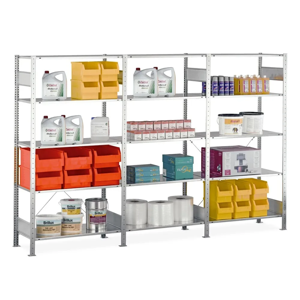 SCHULTE Komplettpaket Fachbodenregal lichtgrau mit 18 Stahlblechböden, Fachlast 150 kg, HxBxT 2.000 x 3.072 x 436 mm