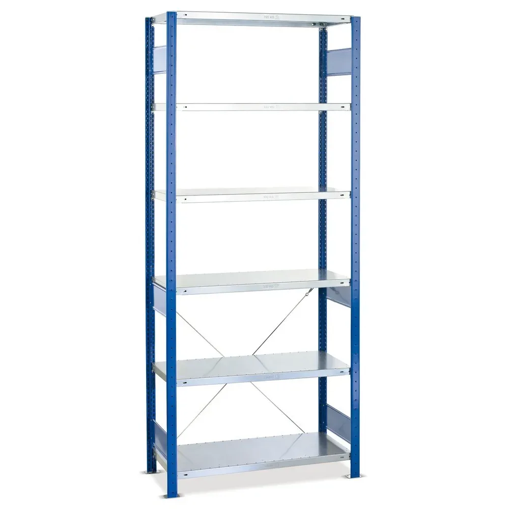 SCHULTE Fachbodenregal enzianblau/verzinkt mit 6 Stahlblechböden, Fachlast 250 kg, HxBxT 2.000 x 1.360 x 536 mm