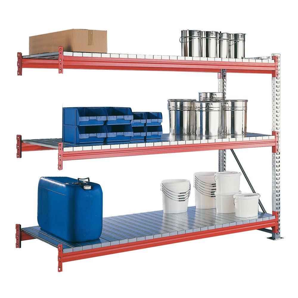 META Weitspannregal, mit Stahlpaneelen, AF, verzinkt/rotorange, HxBxT 3.300 x 2.700 x 800 mm