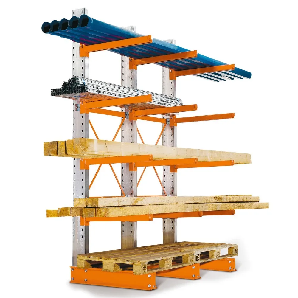 Komplettpaket Kragarmregal, einseitig, Tragkraft pro Arm 300 kg, HxBxT 2.432 x 4.160 x 1.220 mm, 5 Ständer