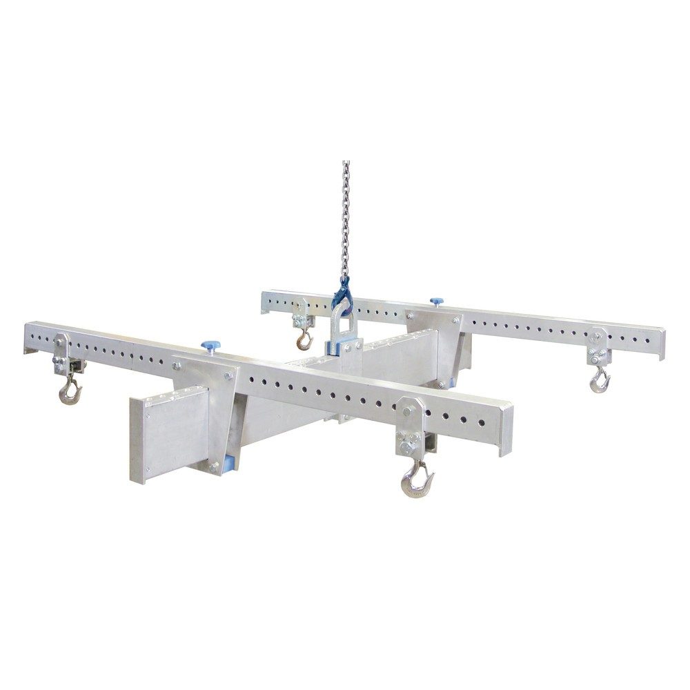 SCHILLING Alu-Lasttraverse in H-Bauweise, mit 4 Sicherheitshaken, Hauptträger 5 m, Querträger 2 m, TK 1000 kg