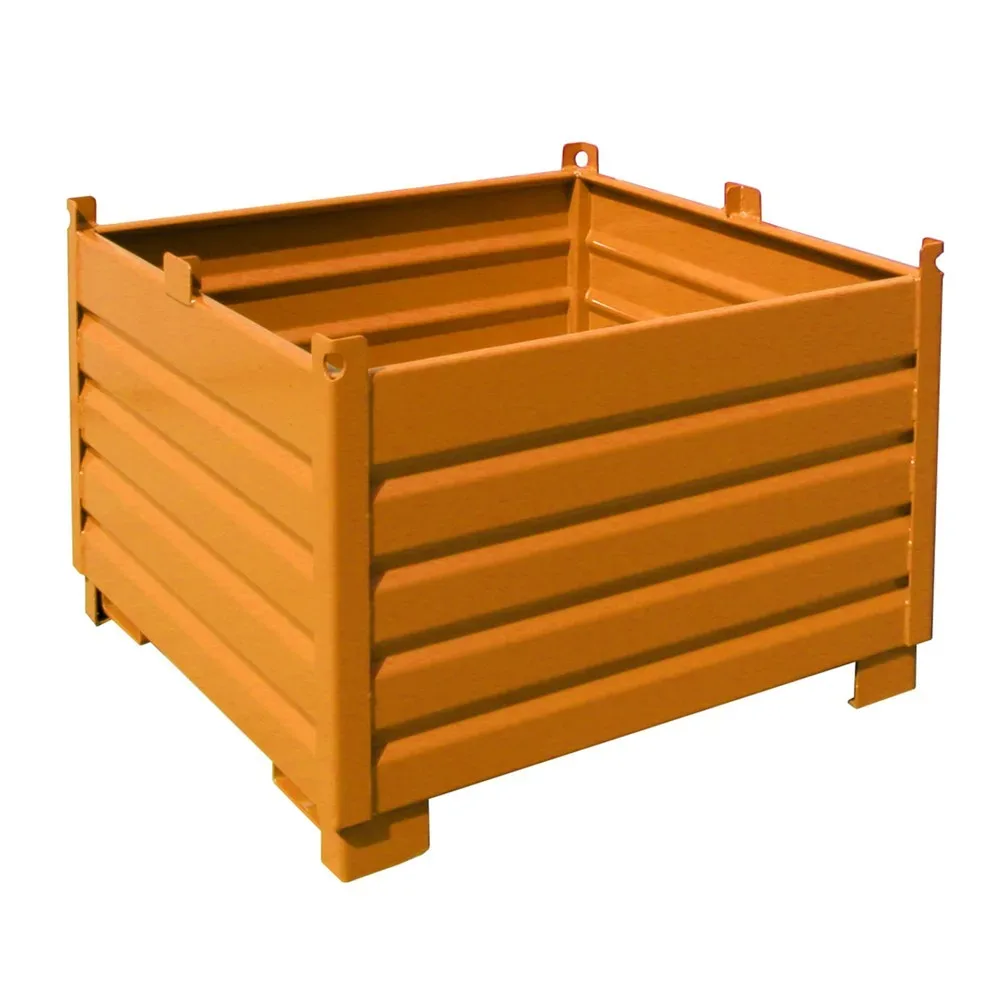 Bauer Sammelbehälter-System SBS 1000, L 1200 x B 1200 x H 850 mm, bis zu 3-fach stapelbar, lackiert, mit Transportwagen, gelborange RAL 2000
